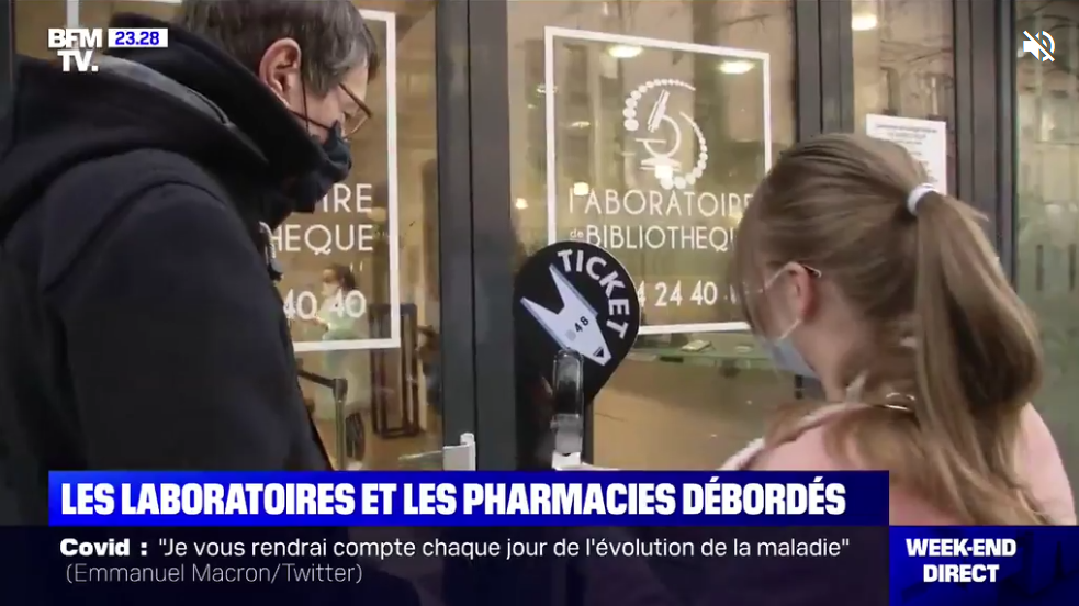 Tests Covid : reportage BFMTV au Laboratoire de la Bibliothèque